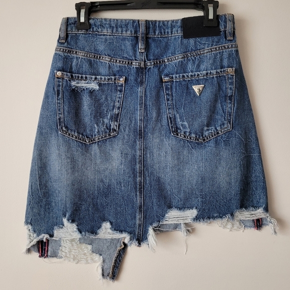 GUESS Denim Skirt Distressed Asymmetric Raw Hem Size 27 - Picture 8 of 15
